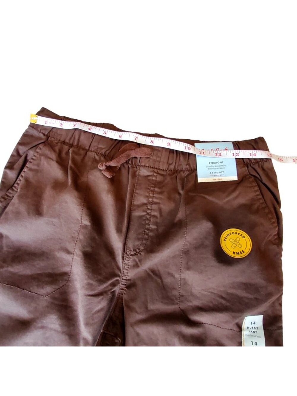 Cat & Jack Boys Brown Pants Reinforced Knees 14 Husky Straight Fit Elastic Waist - Picture 3 of 9